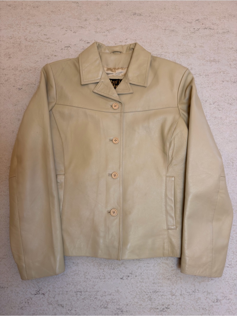 Vintage Cream Leather Jacket Size L